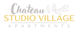 The image is a logo for Chateau Studio Village Apartments.